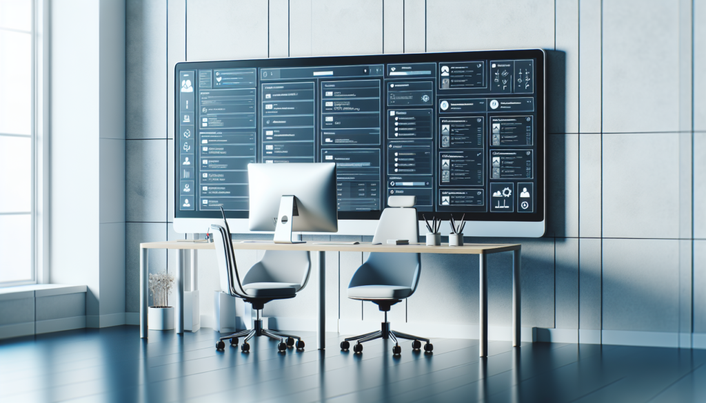 A neatly arranged, contemporary workspace featuring a computer screen that displays a meticulously organized customer support interface. The computer screen flaunts a backdrop of support tickets and conversational chats blended into a minimalistic office environment. This image is constructed to exude a sense of productivity and efficiency, with a strong emphasis on customer service management.