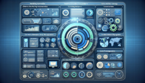 Generate an image of a generic interactive marketing automation dashboard, encompassing crucial metrics and process visualizations for optimized marketing campaigns. The dashboard should demonstrate features such as email automation, landing page analytics, social media management, content scheduling, customer relationship management, and lead generation. It should highlight numerical indicators and charts that track engagement rates, conversion rates, click-through rates, and overall ROI.