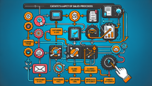 Create a digital flowchart illustrating the sales processes. The chart should outline each stage from capturing a lead to closing a deal, all enhanced by a generic CRM system. Additionally, visualize an aspect of increased efficiency in each stage. Colors should be vibrant and the lines connecting each stage should be clear and precise, ensuring that the flow of the process is easy to understand. Please include standard icons that represent various stages of sales such as a phone for a customer call, an envelope for emails etc.