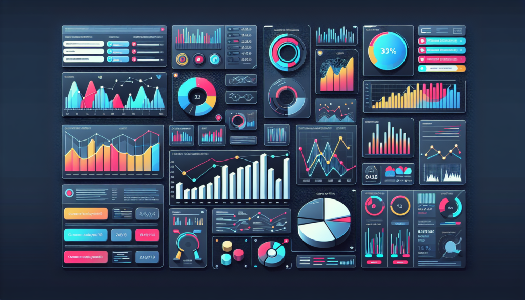 Illustration of a sophisticated analytic dashboard showcasing various data sets sourced from customer service platforms similar to those like Zendesk and Intercom. The display should show various interactive charts, graphs and visuals that offer deep insights, aiding in strategic business decision-making. Imagery such as bar graphs, pie charts, line graphs, and dynamic widgets should be included. Use a sleek, modern design with data represented in bright, contrasting colors against a dark background for better visualization and easy readability.