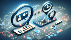 An informative graphical representation of data analytics metrics and charts. The image should display the concept of informed business decisions being derived from these metrics. Instead of branded logos, depict two generic, stylized communication bubble icons to substitute for the original brands, symbolizing customer support or interaction platforms.